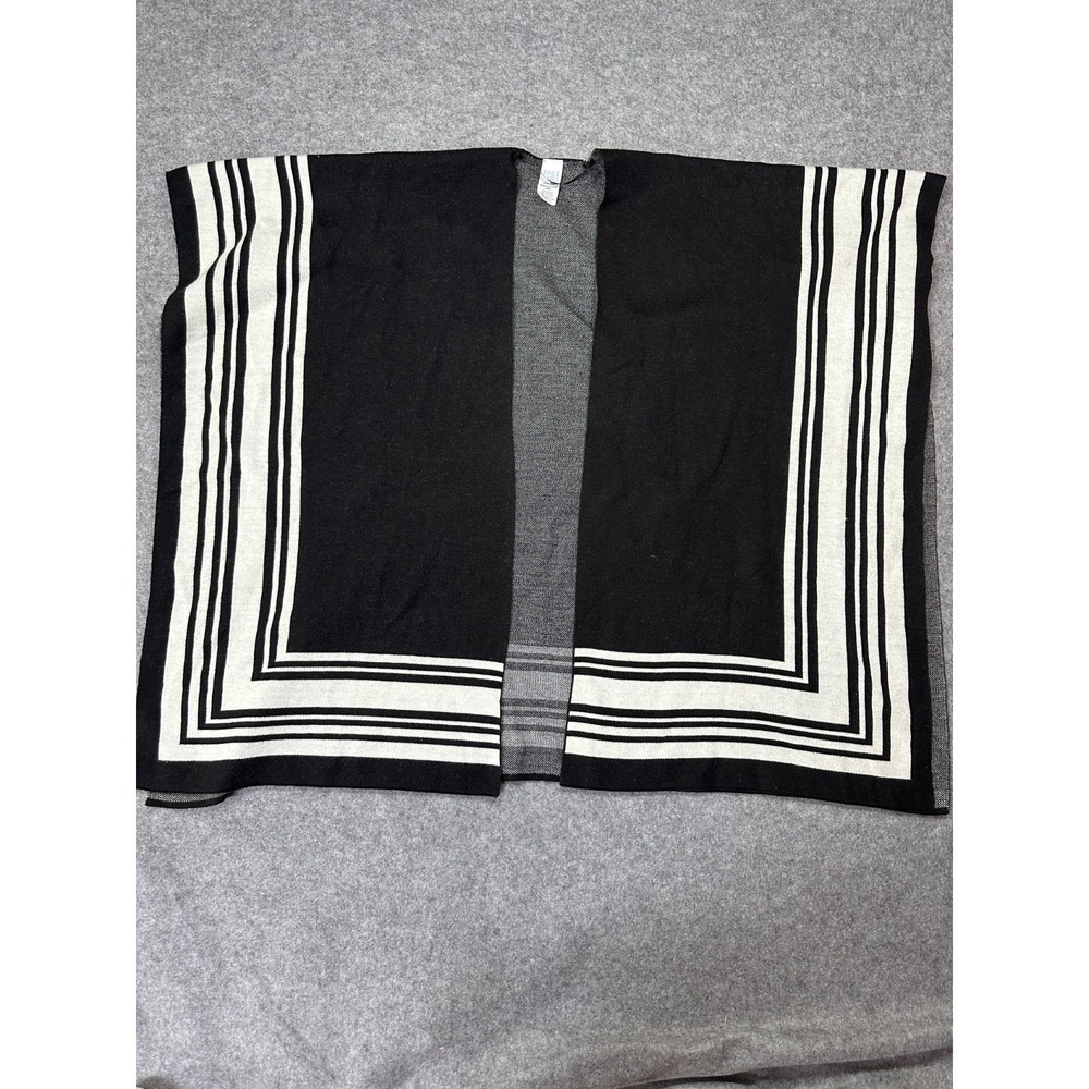Time And Tru Cape Shawl Womens One Size Black‎ White Striped Elegance Open Front